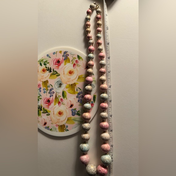 ❌not for sale gifted Vintage necklace pink, blue gold-sponged marbled beads 24” - Picture 5 of 5
